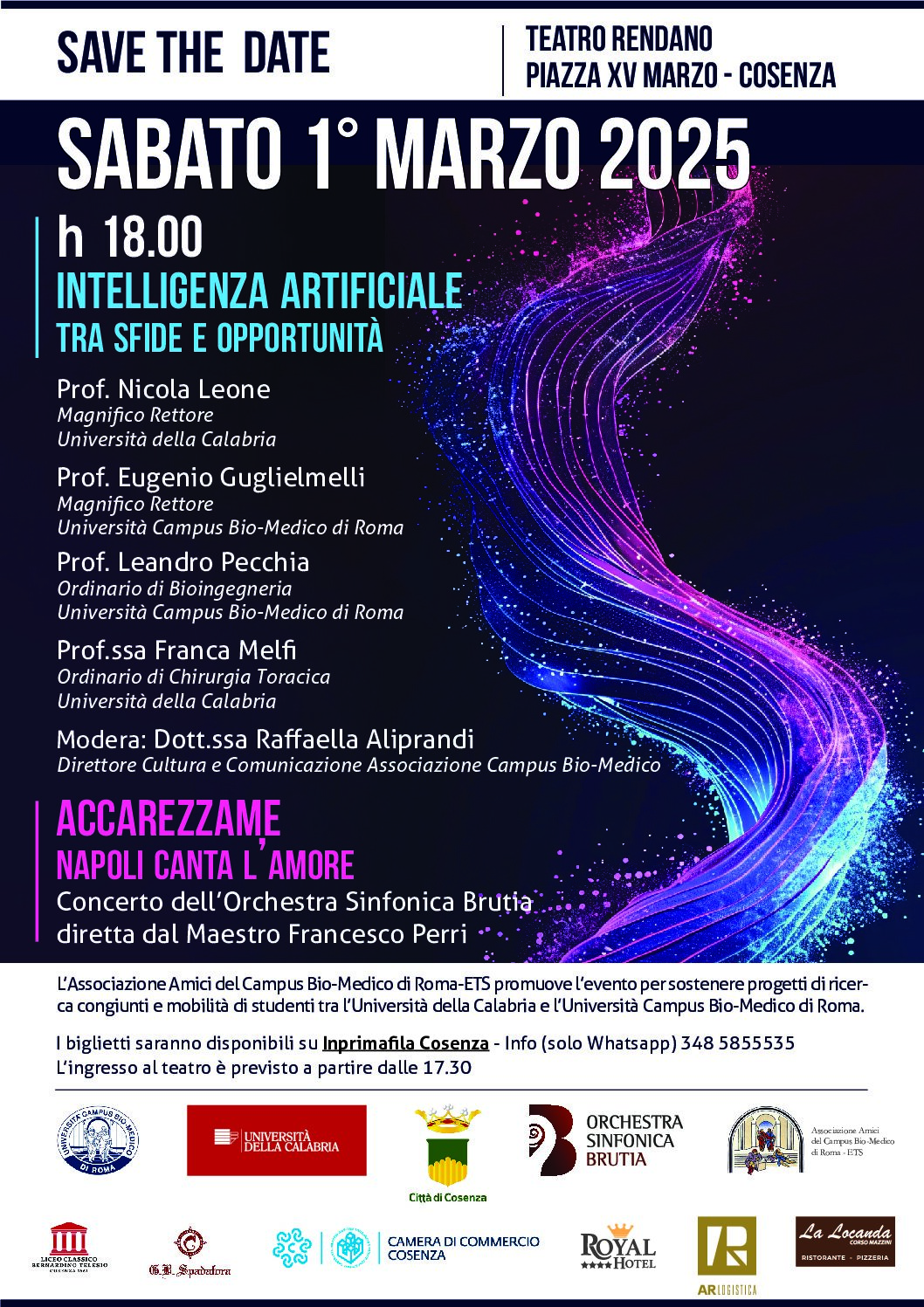 INTELLIGENZA ARTIFICIALE  tra sfide e opportunità  Sabato 1 marzo ore 18:00 TEATRO RENDANO